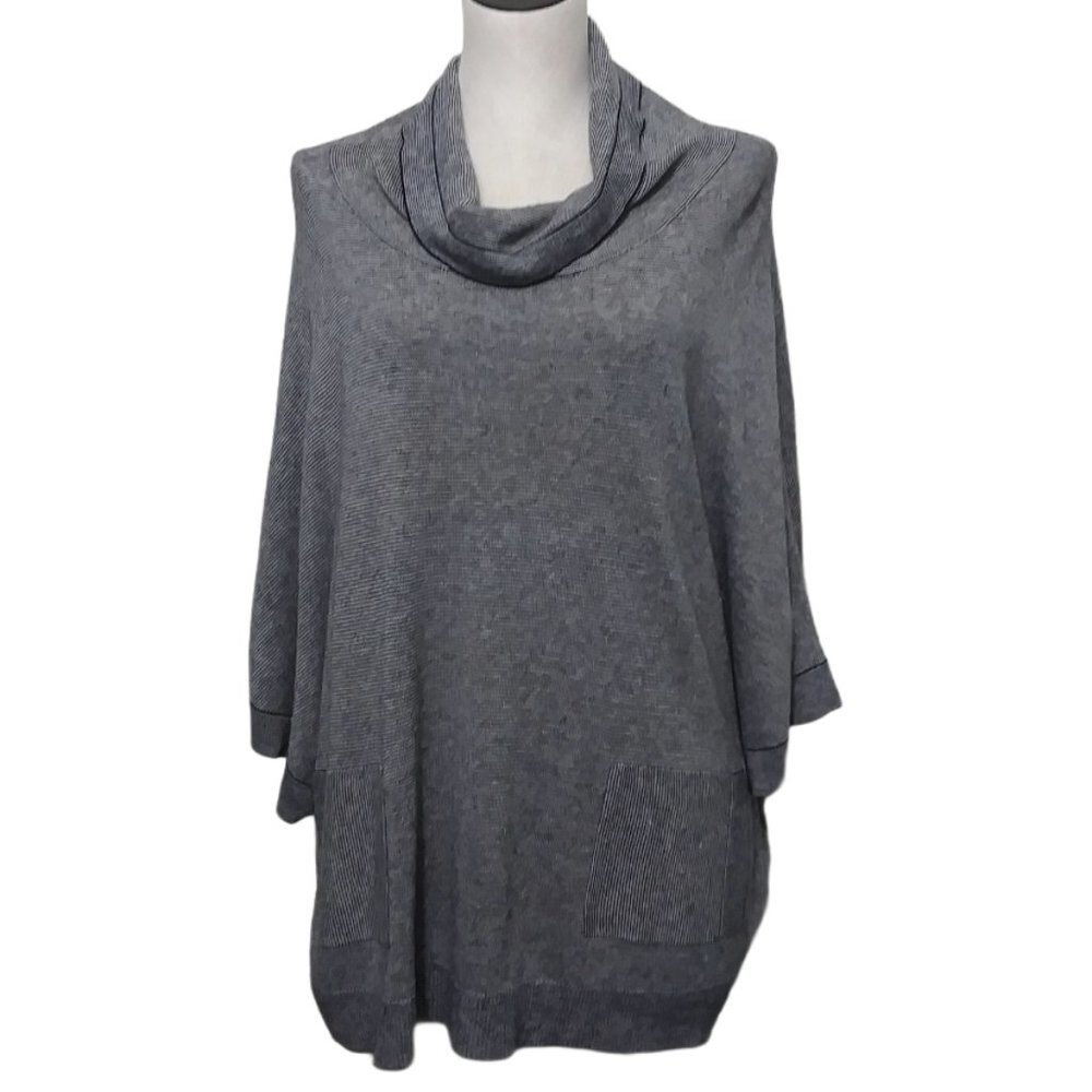 Zenergy by Chicos Poncho Cowl Neck Linen Blend Relaxed Popover Size Small‎